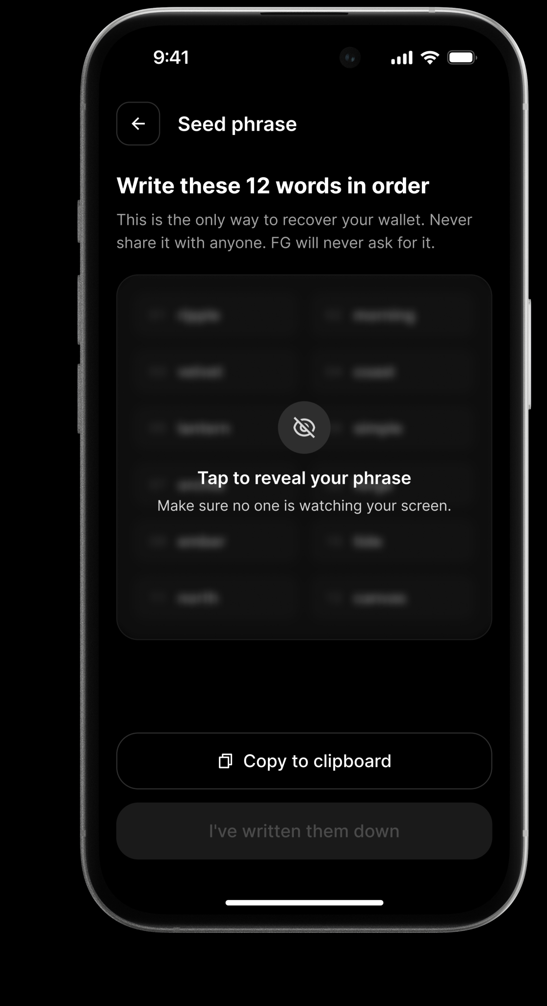 Recovery phrase backup