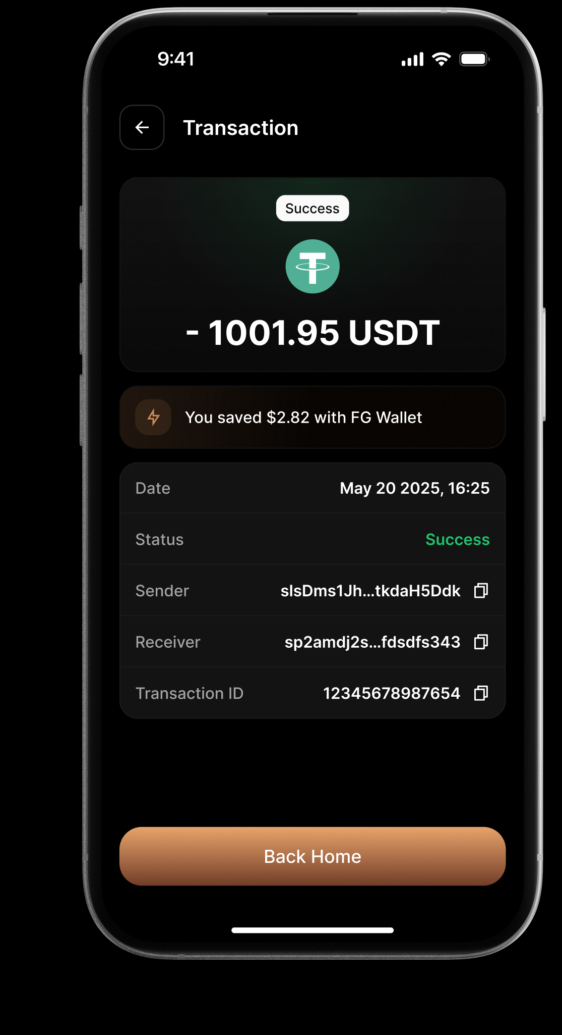 Completed USDT transfer